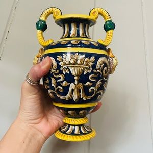 Hand painted Italian Vase with gargoyle faces